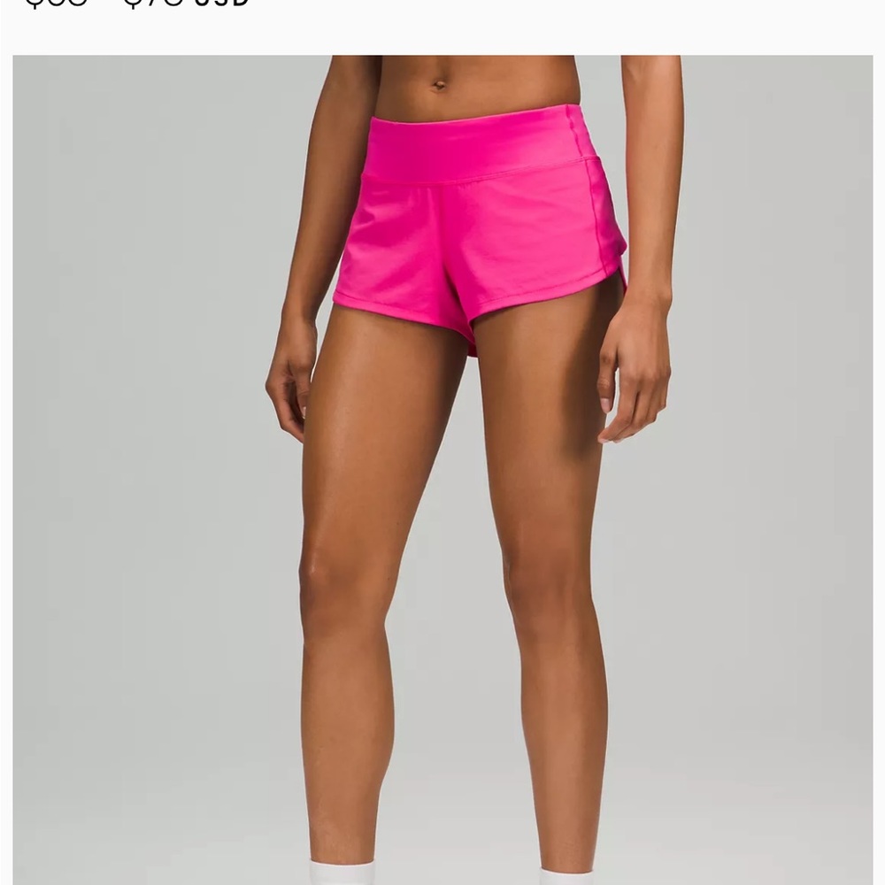 Sonic pink LULULEMON speed up shorts 2.5”